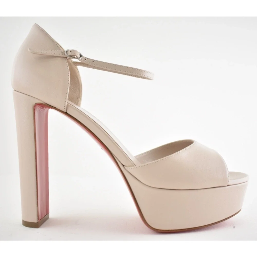Christian Louboutin Sandaloo 130 Pearl Leather Platform Block Heel Sandal 40